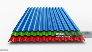 A 3D rendering of sheet metal profile type, modern material for the roof of houses