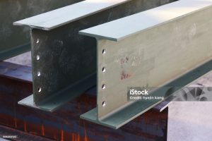 Close-up image of construction site rebar